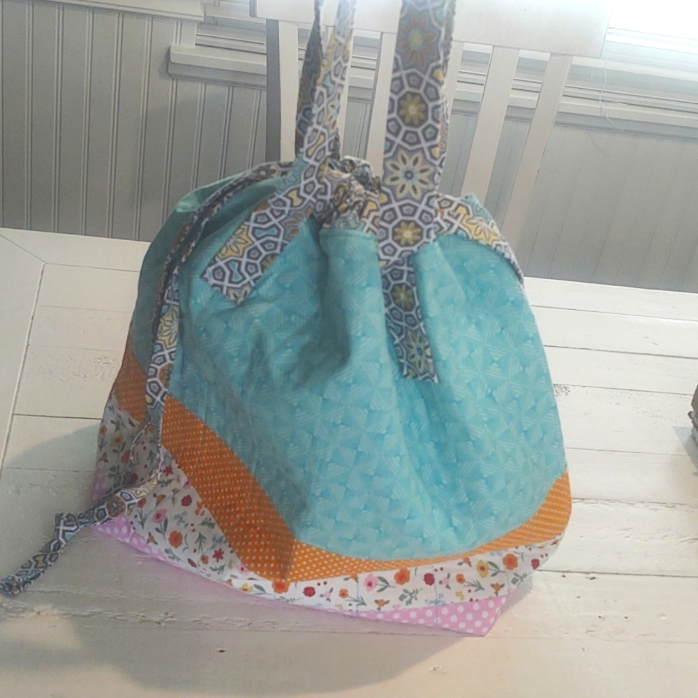 Multicolor Patchwork Drawstring Bag - Picture 3 of 4